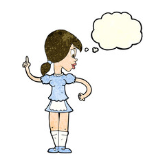 cartoon waitress calling order with thought bubble