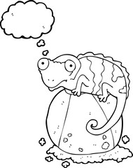 thought bubble cartoon chameleon on ball