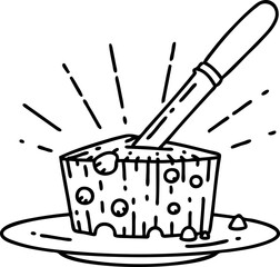 traditional black line work tattoo style plate of cheese