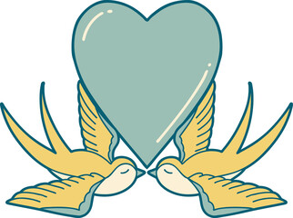 tattoo style icon of a swallows and a heart