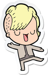 sticker of a cute cartoon girl with hipster haircut