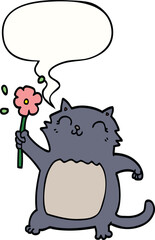 cartoon cat and flower and speech bubble