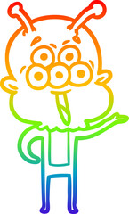 rainbow gradient line drawing happy cartoon alien greeting