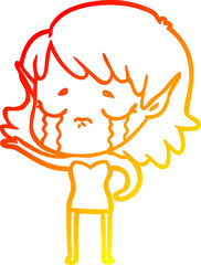 warm gradient line drawing cartoon crying elf girl