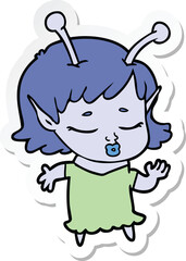 sticker of a cute alien girl cartoon