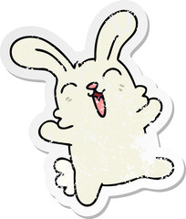 distressed sticker of a quirky hand drawn cartoon rabbit