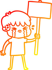 warm gradient line drawing cartoon boy crying