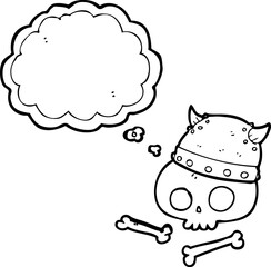 thought bubble cartoon viking helmet on skull