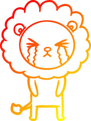 warm gradient line drawing cartoon crying lion