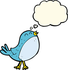 cartoon singing bird with thought bubble