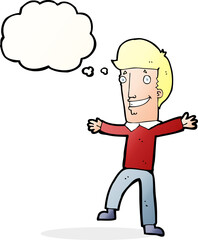 cartoon happy man with thought bubble