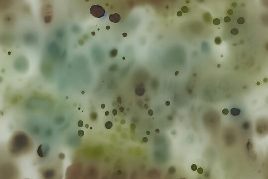 Light green brown abstract watercolor pattern. Olive khaki color. Art background for design. Dirty. Grunge. Daub, stain, spot, blot, splash.
