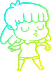 cold gradient line drawing cartoon indifferent woman