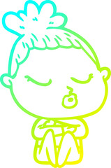 cold gradient line drawing cartoon calm woman