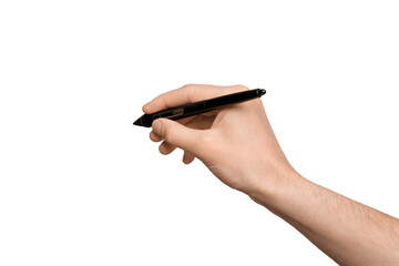 Male hand with a digital pen, isolate on a white background