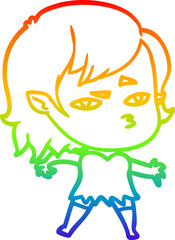 rainbow gradient line drawing cartoon vampire girl