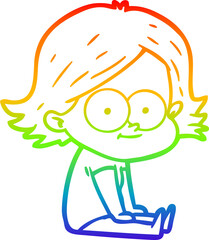 rainbow gradient line drawing happy cartoon girl