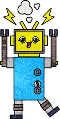 retro grunge texture cartoon happy robot