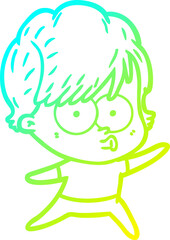 cold gradient line drawing cartoon woman