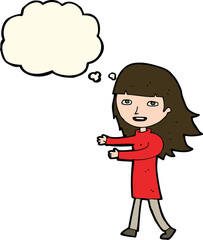 cartoon happy girl with thought bubble