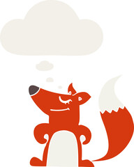 cartoon fox and thought bubble in retro style