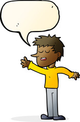 cartoon happy man reaching with speech bubble