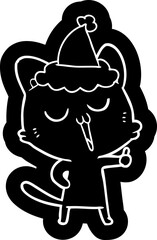 cartoon icon of a cat singing wearing santa hat