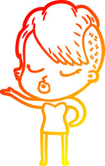 warm gradient line drawing cartoon pretty hipster girl