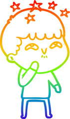 rainbow gradient line drawing cartoon amazed boy