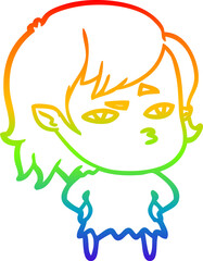 rainbow gradient line drawing cartoon vampire girl