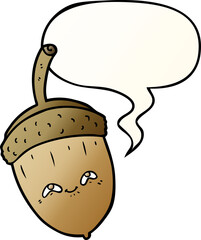 cartoon acorn and speech bubble in smooth gradient style