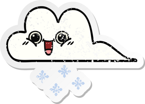 distressed sticker of a cute cartoon snow cloud