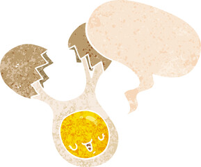 cartoon cracked egg and speech bubble in retro textured style