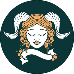 tiefling character face with scroll banner icon