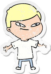 distressed sticker of a cartoon boy
