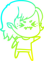 cold gradient line drawing annoyed cartoon vampire girl