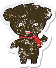 retro distressed sticker of a cartoon cute black bear