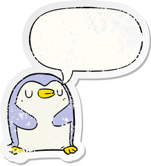 cartoon penguin and speech bubble distressed sticker