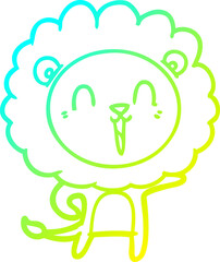 cold gradient line drawing laughing lion cartoon