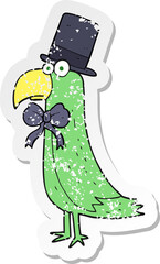 retro distressed sticker of a cartoon posh parrot