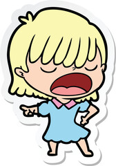 sticker of a cartoon woman talking loudly