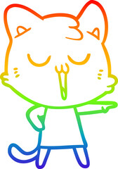 rainbow gradient line drawing cartoon cat singing
