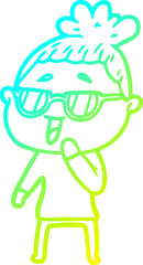 cold gradient line drawing cartoon happy woman wearing spectacles