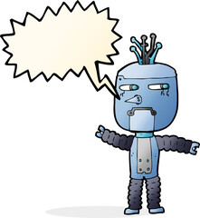 cartoon waving robot with speech bubble