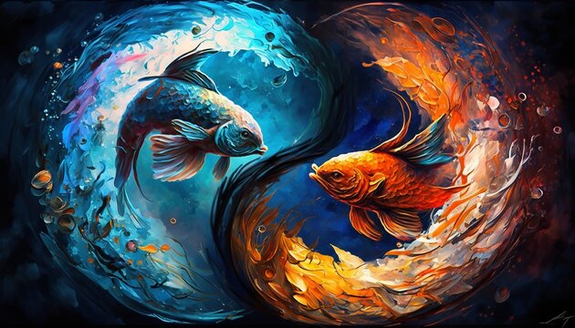 Pisces in surreal artistic colorful style