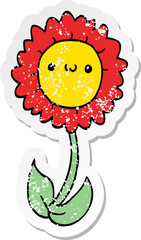 distressed sticker of a cartoon flower