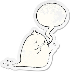 cartoon spooky ghost and speech bubble distressed sticker