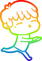 rainbow gradient line drawing cartoon curious boy