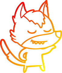 warm gradient line drawing friendly cartoon wolf