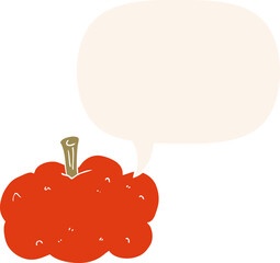 cartoon pumpkin and speech bubble in retro style